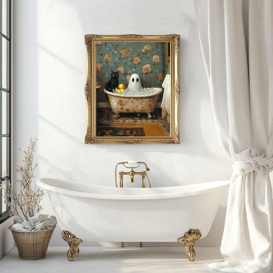 Black Cat Ghost and Rubber Duck in a Vintage Bubble Bath Poster - Image 7
