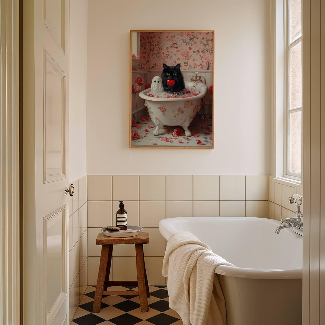 Ghost and Cat Valentine's Day Bathroom Art Print - Image 3