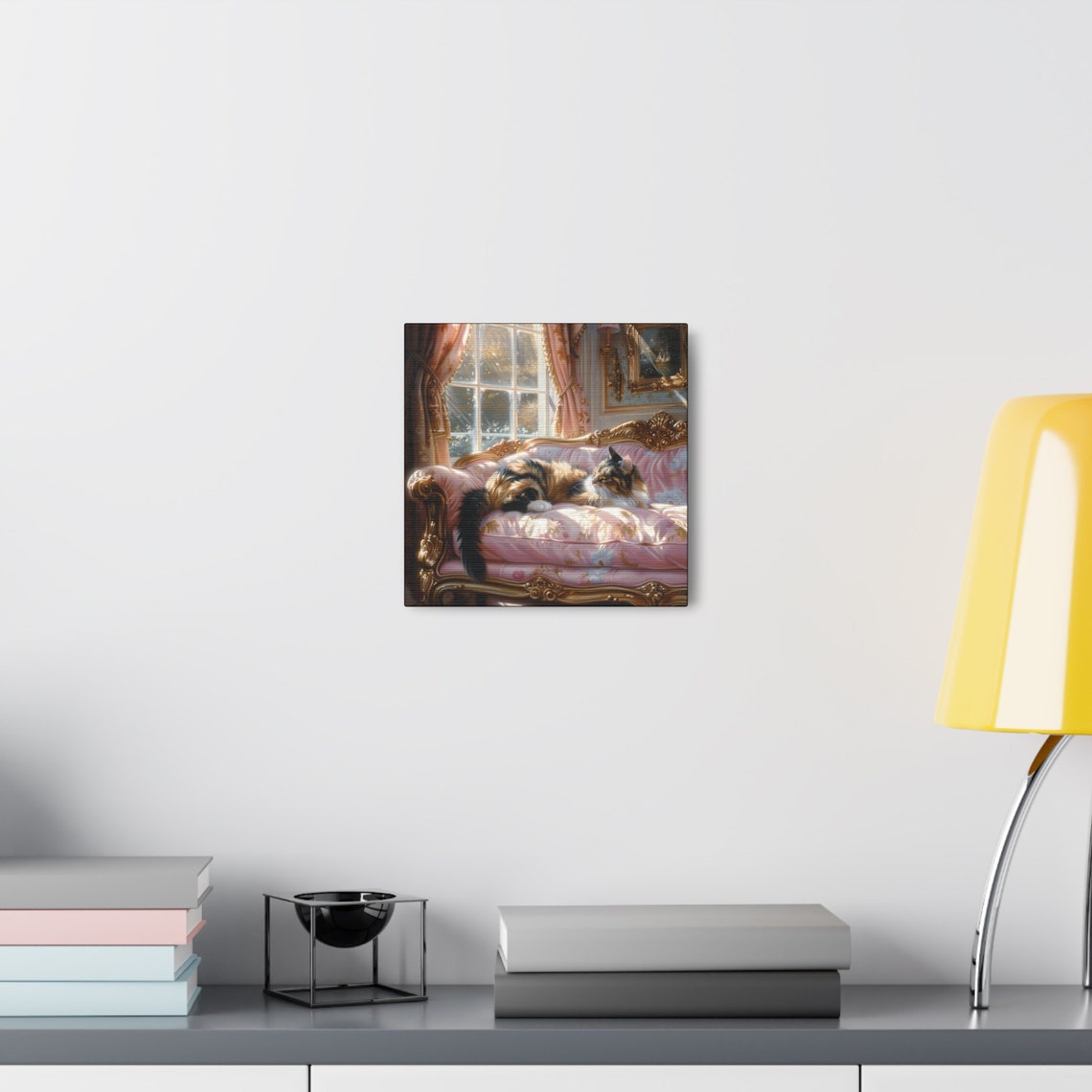 Long Haired Calico Cat Reclining on a Pink Victorian Sofa Poster - Image 7