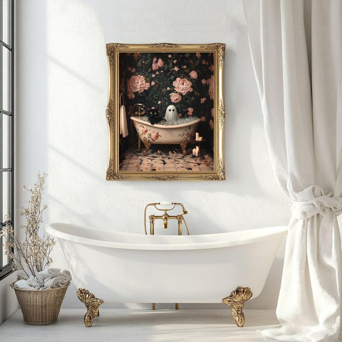 Black Cat And Ghost Bathtub Poster, Whimsigoth - Image 7