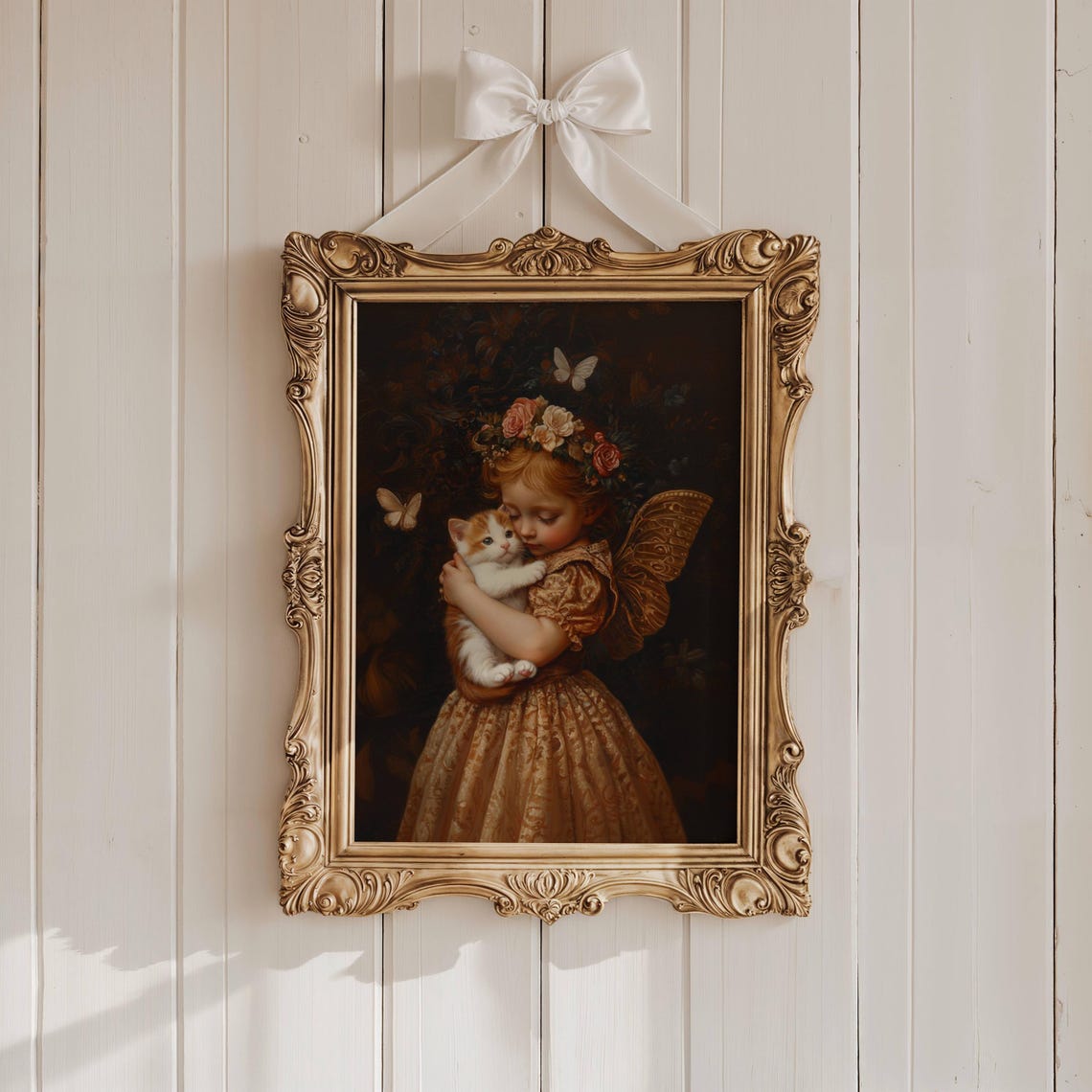 Victorian Fairy Girl Hugging a Kitten Among Butterflies Poster - Image 6