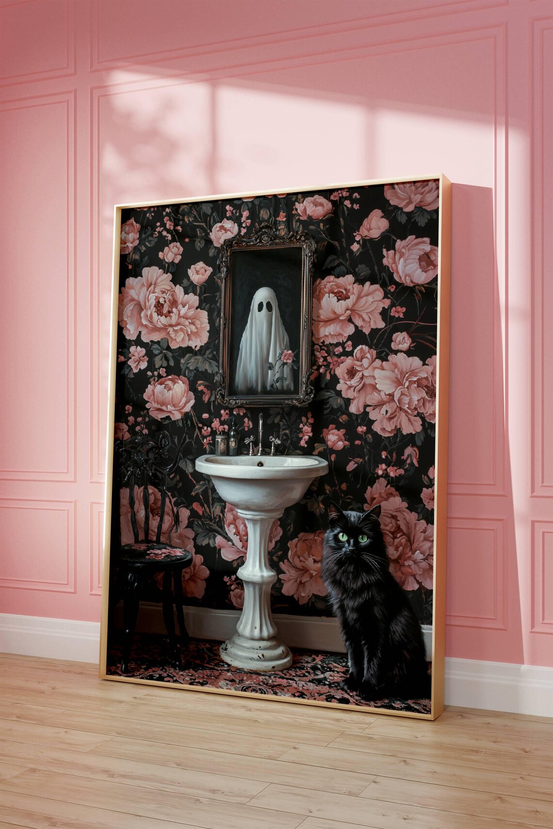 Ghost And Cat In Bathroom, Whimsigoth Halloween Poster Print - Image 6