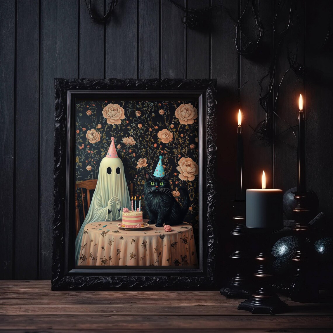 Ghost and Black Cat Birthday Party Art Print, Whimsigoth - Image 6
