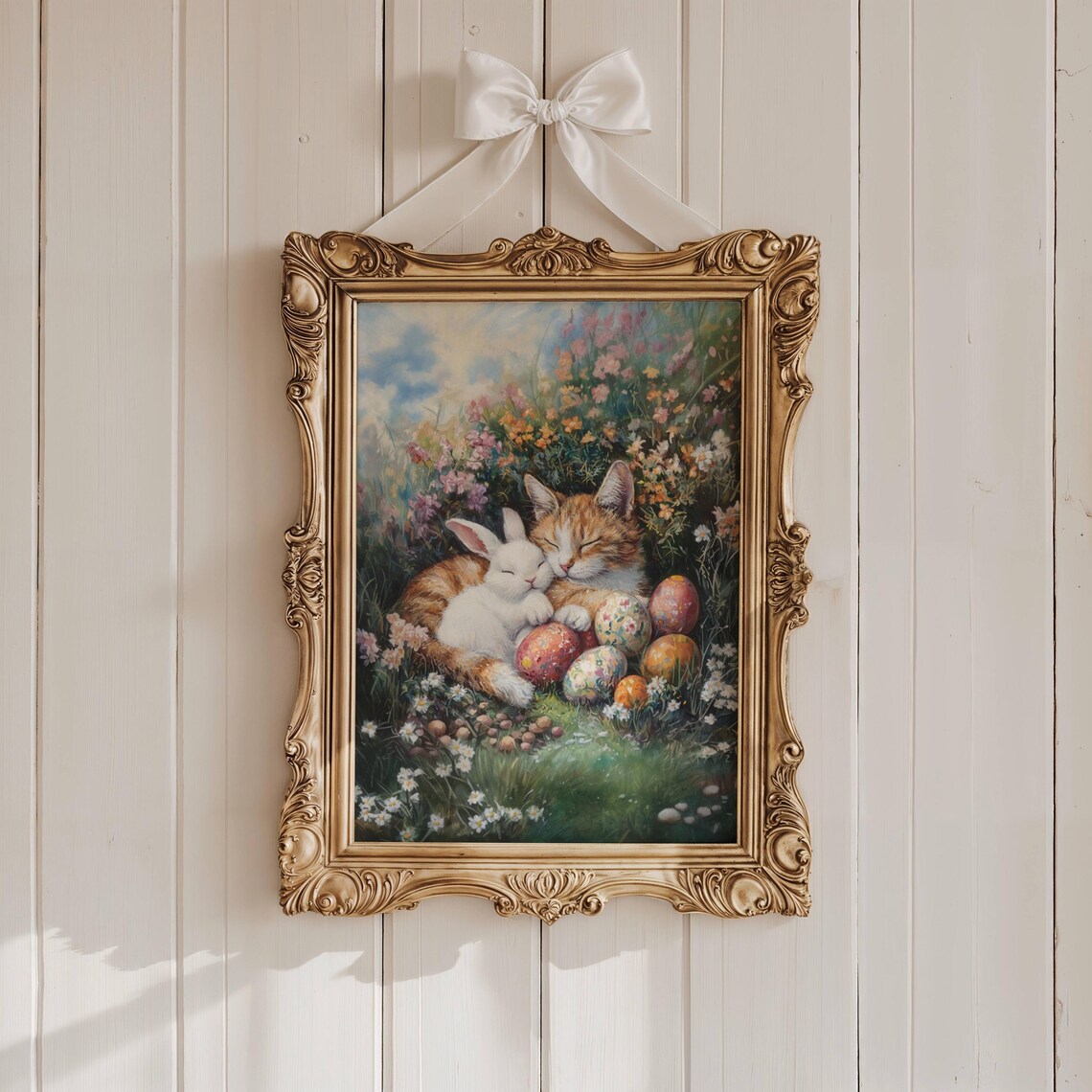 Easter Sleeping Orange Tabby Cat and Bunny Poster - Image 2