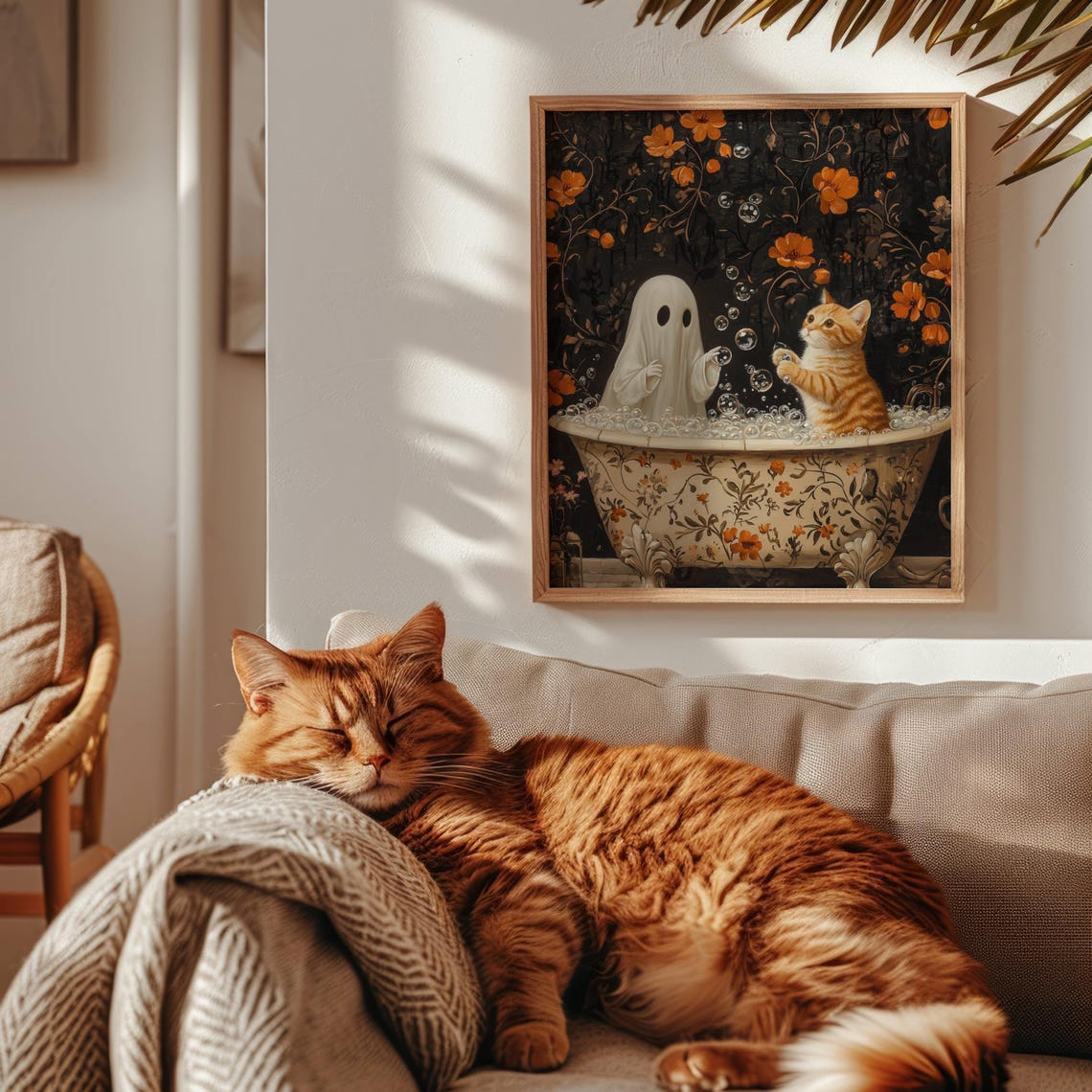 Cute Ghost and a Playful Orange Kitten in a Bubble Bath Poster - Image 3