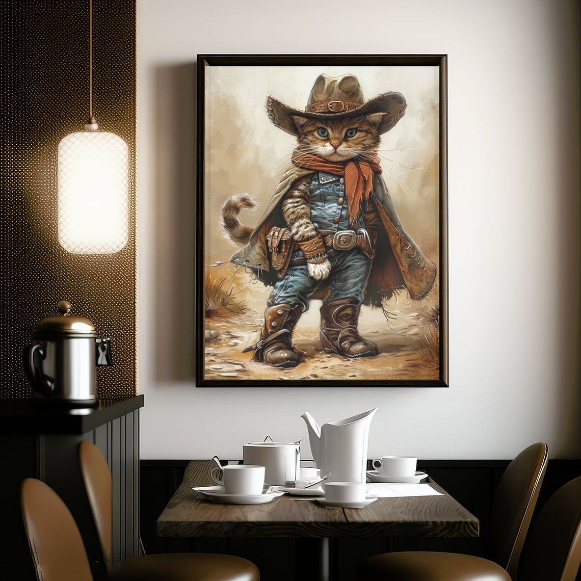 Cowboy Kitten in Boots and Hat Western Desert Cat Portrait Poster - Image 5
