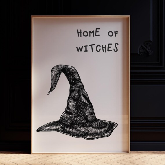 Home Of Witches Vintage Witch Hat Sketch Halloween Wall Poster