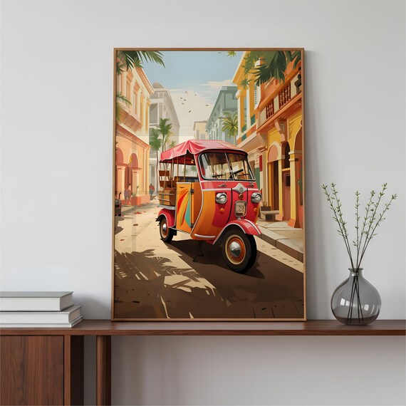 Art Tuk Rickshaw Pop Illustration Desi Punjabi Gujarati Hindi Poster