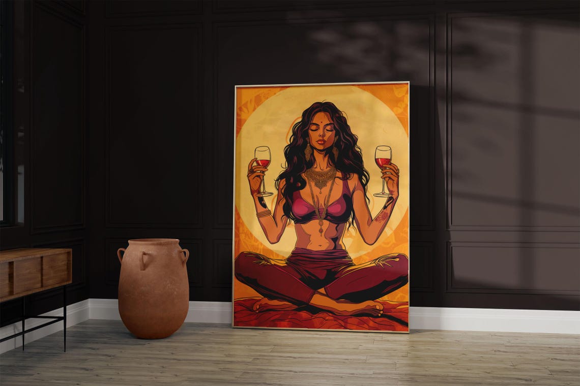 Yoga Pop Art - Woman With Wine