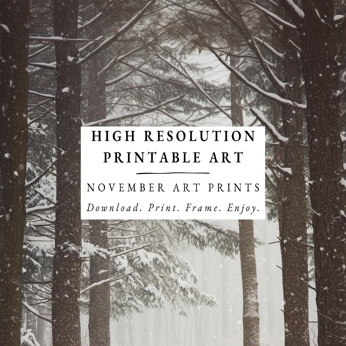 Moody Winter Trees Painting Snowy Forest Wall Art Gothic Tree Print Dark Woods Artwork Snowing Pine Cabin Decor Holiday - Image 4