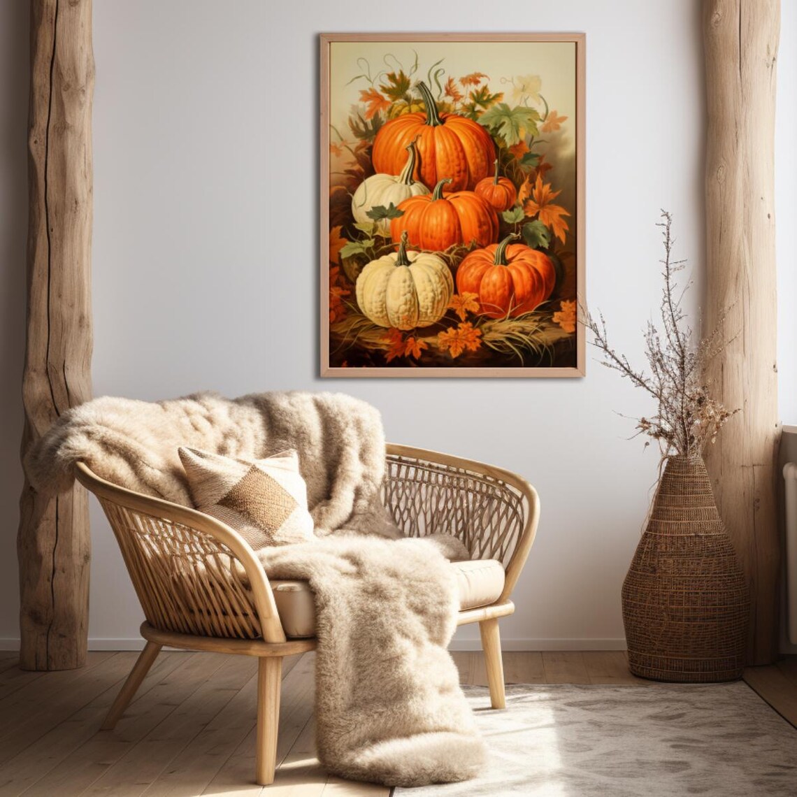 Heirloom Pumpkins Autumn Harvest Still Life with Fall Leaves Poster - Image 2