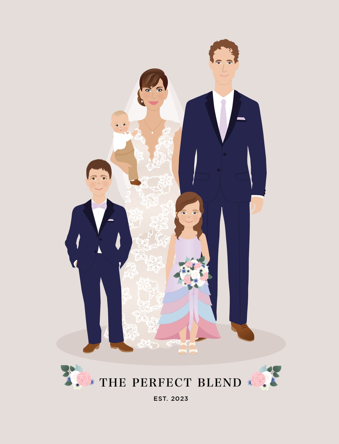 Illustrated Mr and Mr Wedding Portrait Scene With Two Dogs Poster - Image 3