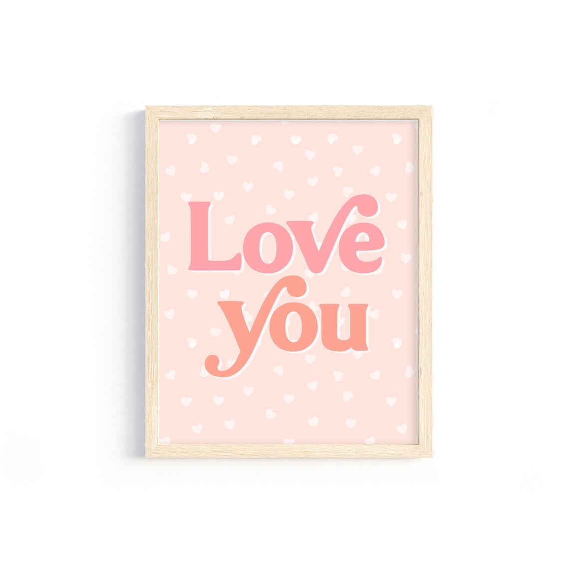 Love You Retro Pink Heart Typography Girls Bedroom Nursery Wall Art - Image 3