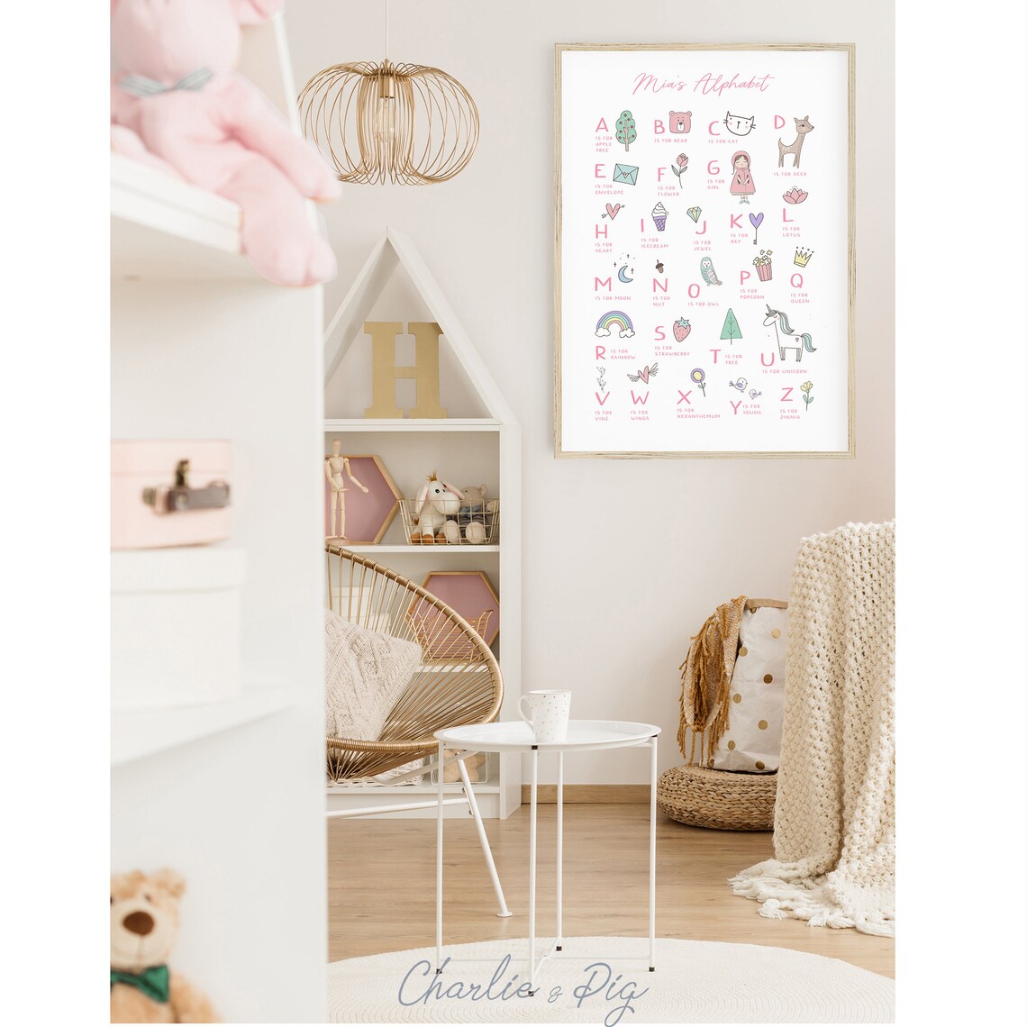 Personalized Girls Alphabet Poster, Nursery Playroom Art Print - Image 2