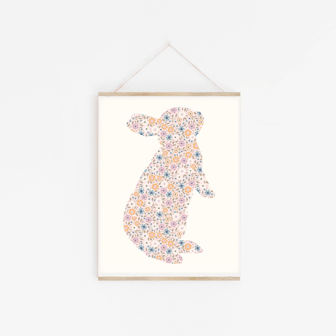 Floral Bunny Silhouette Pastel Ditsy Flowers Spring Nursery Poster - Image 3
