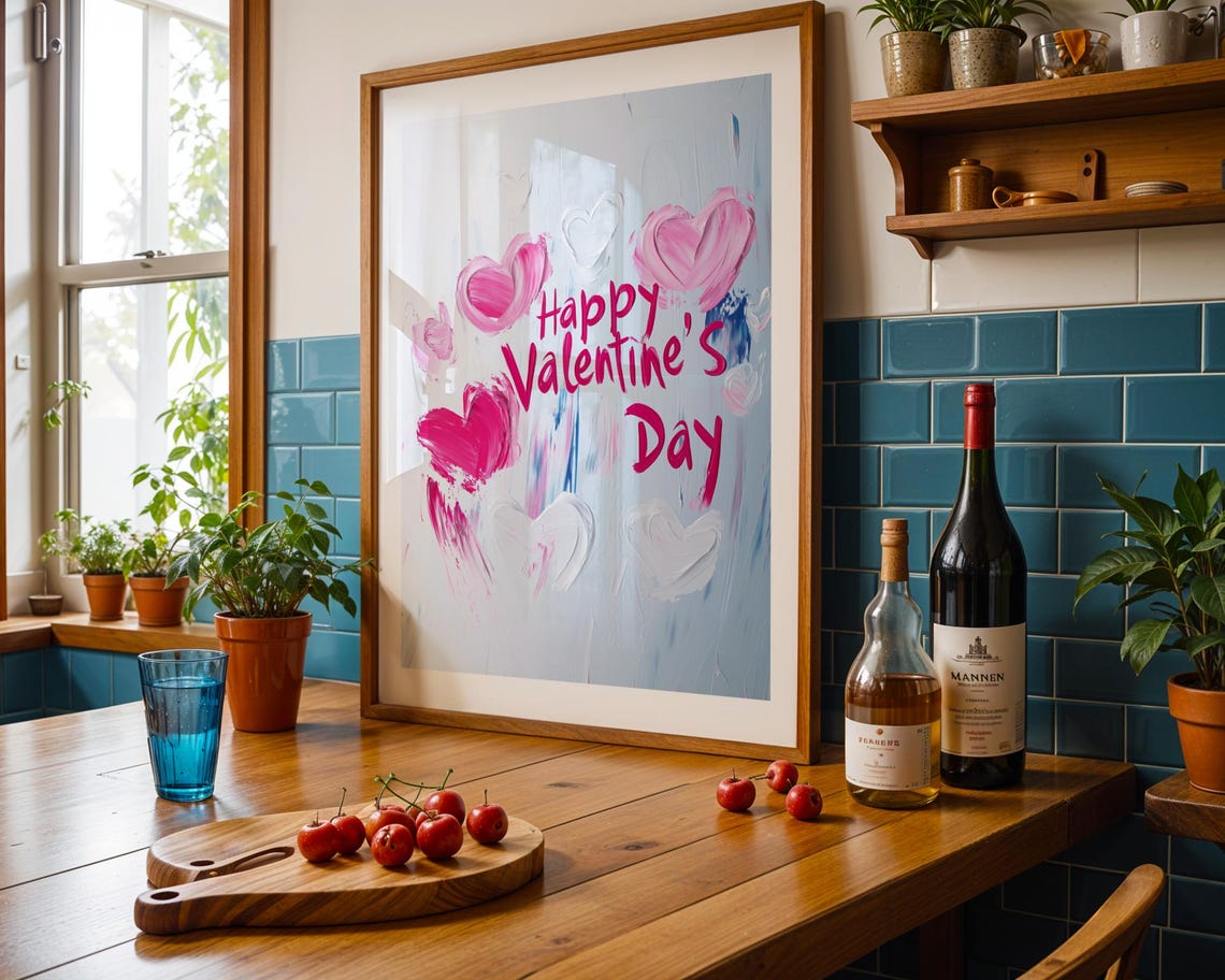 Happy Valentine's Day Brushstroke Hearts Pink Romantic Art Poster - Image 3