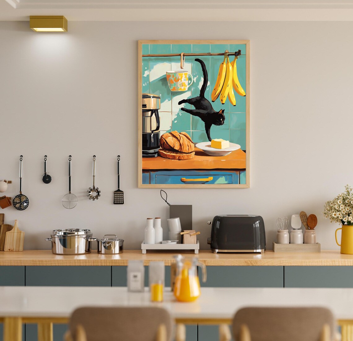 Whimsical Black Cat Kitchen Decor, Vintage Art Print - Image 2