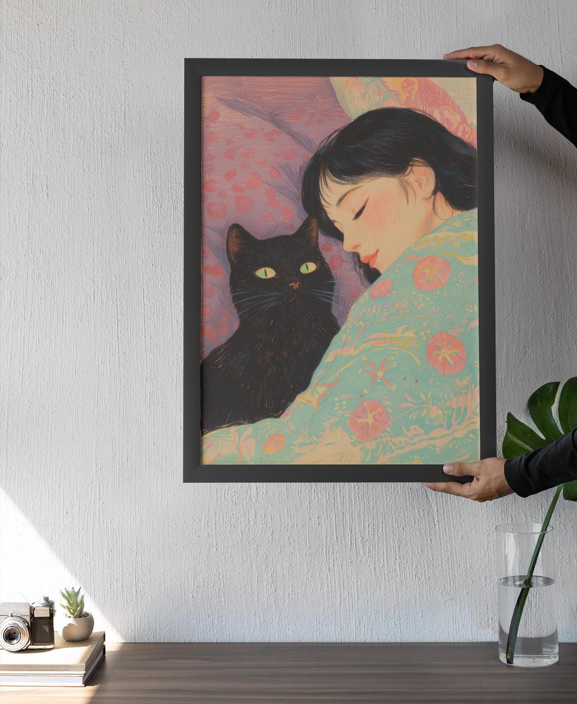 Sweet Girl Embracing Her Black Cat In Soft Pastel Dream Poster - Image 2