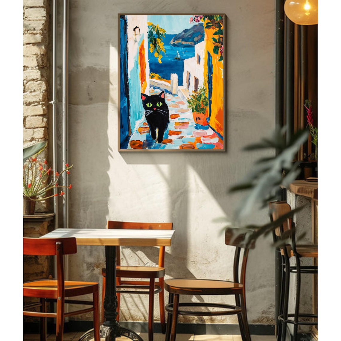 Santorini Cat Art Print, Greek Island Illustration - Image 2