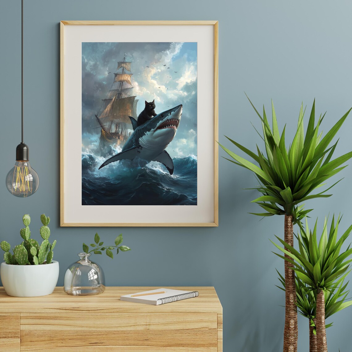 Black Cat In A Sea Ride The Shark Poster - Image 2