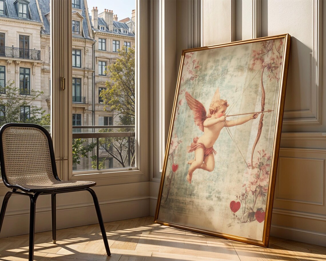 Vintage Cupid With Bow And Arrow Art Print - Image 3