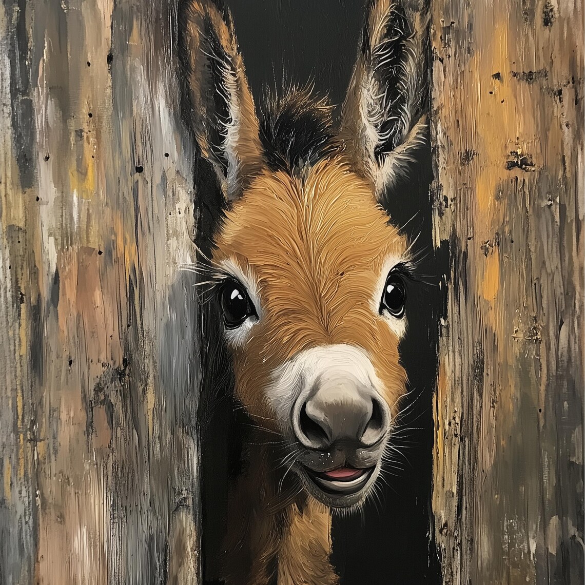 Baby Donkey Peeking From A Wooden Barn Rustic Farmhouse Animal Poster - Image 3