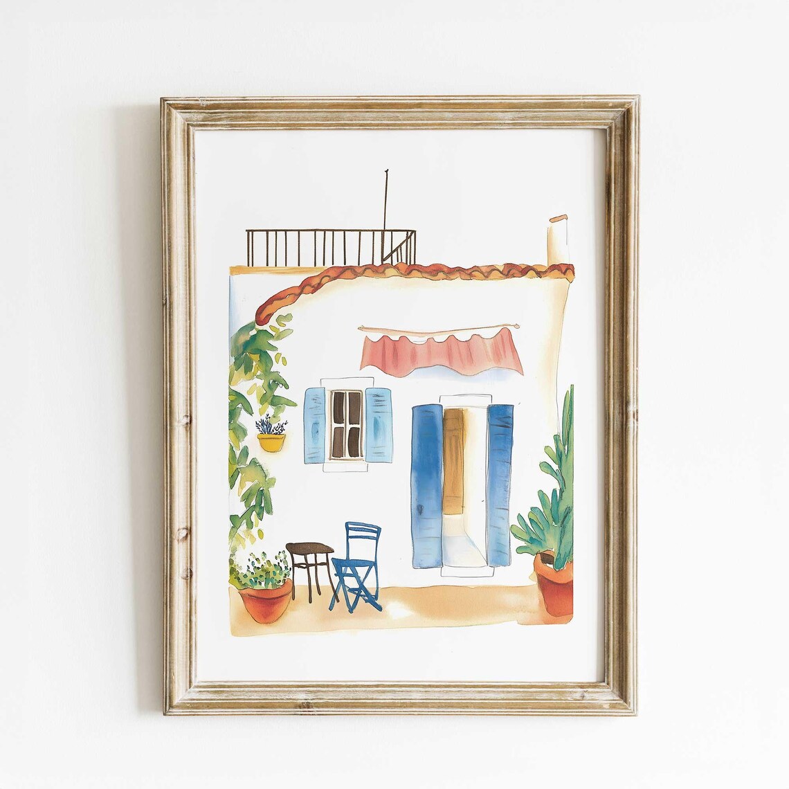Italian Coastal Watercolor Print Unique Handmade Decor Mediterranean Home Wall Art Rustic Architecture Illustration Fine