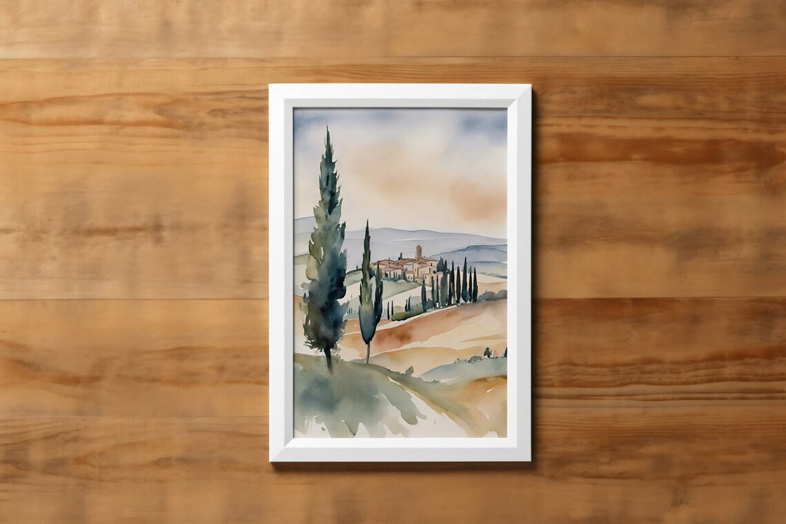 Watercolor Tuscany Landscape Travel Poster, Siena Italy - Image 3