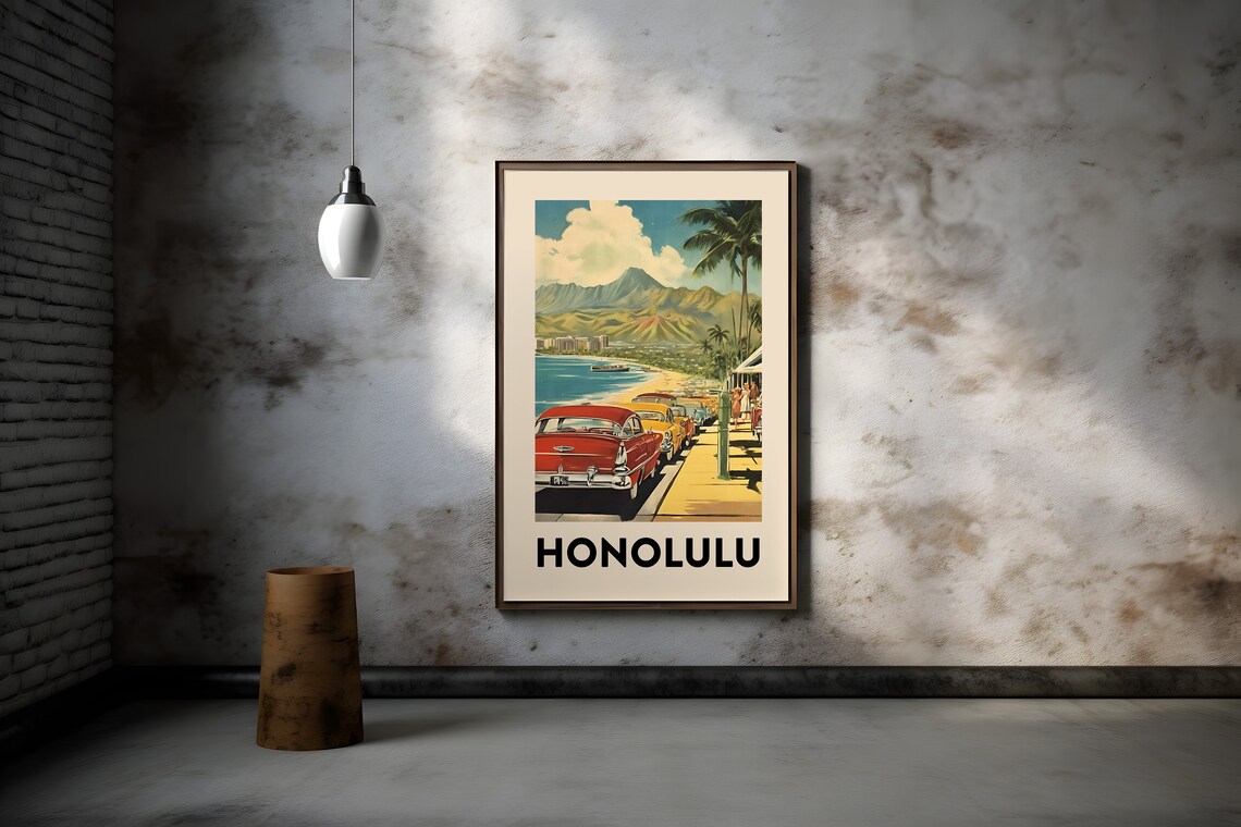 Honolulu Hawaii Vintage Travel Poster, Beach Print - Image 4