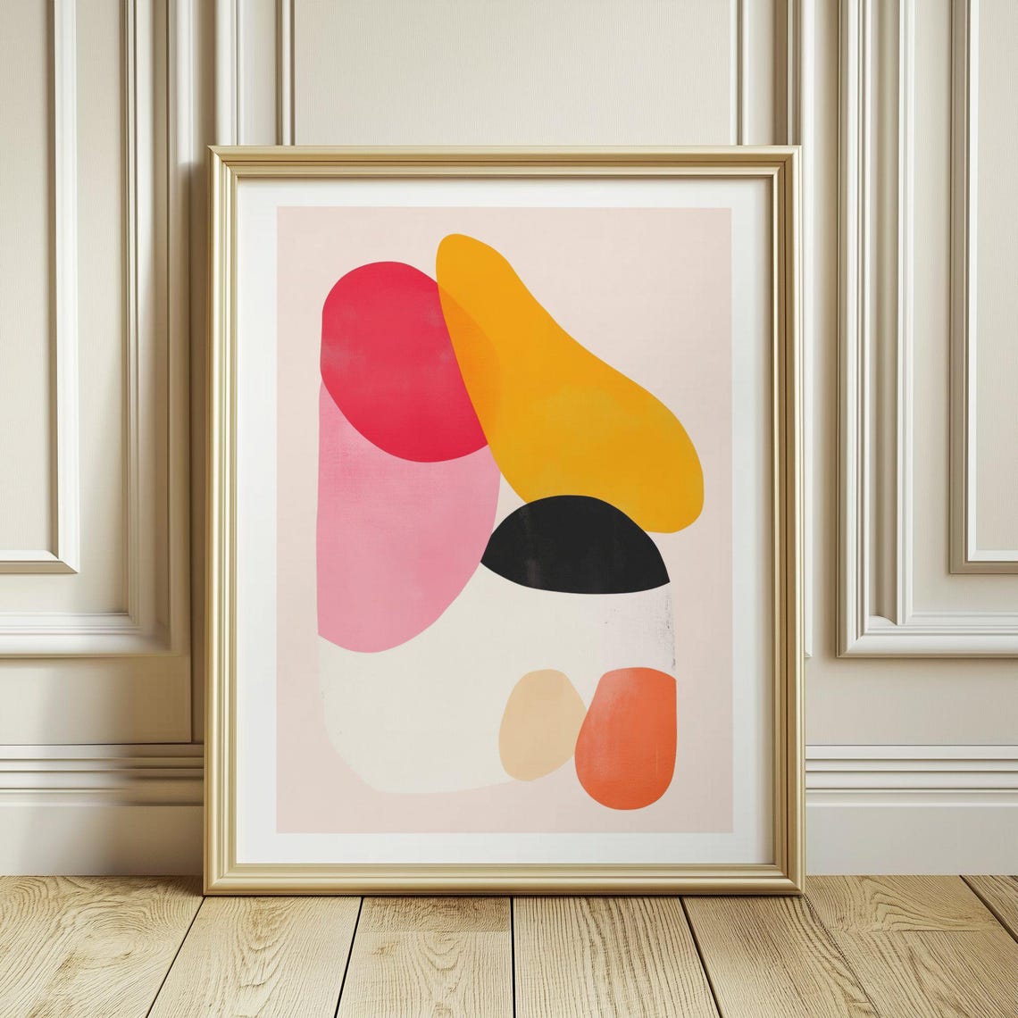 Red Mustard and Pink Organic Shapes Bold Modern Abstract Poster - Image 3