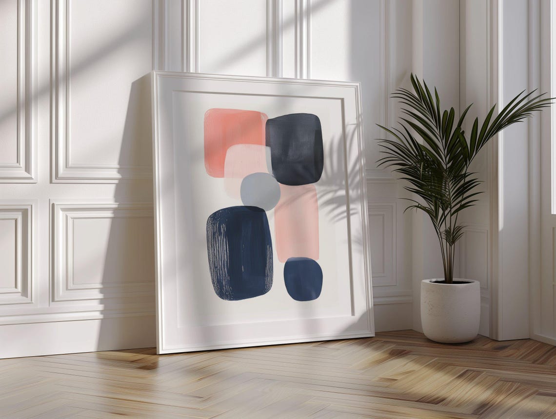 Navy and Coral Rounded Square Abstract With Gray Circle Poster - Image 2