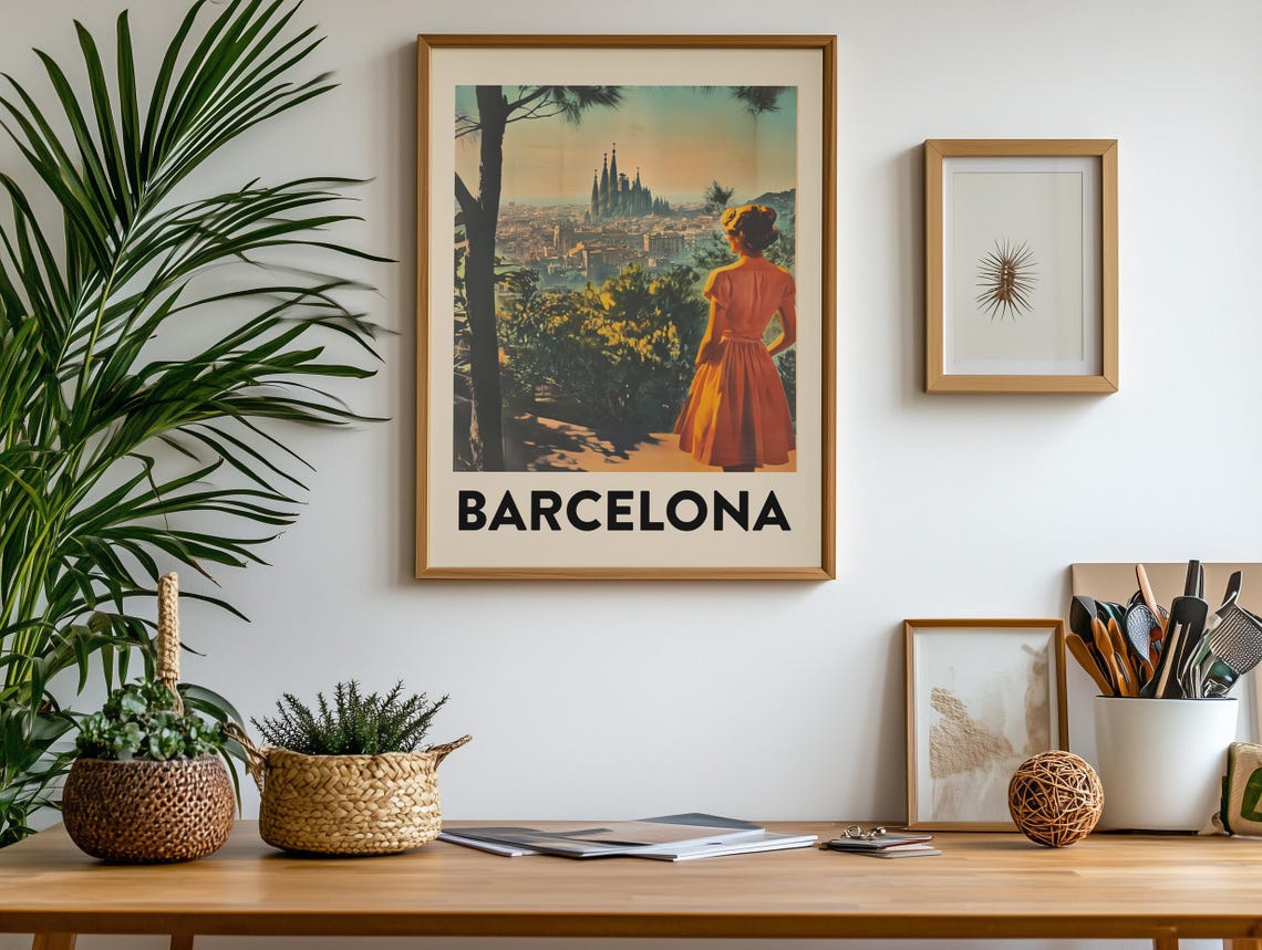 Vintage Barcelona Travel Poster Sagrada Familia Overlook Spain - Image 4