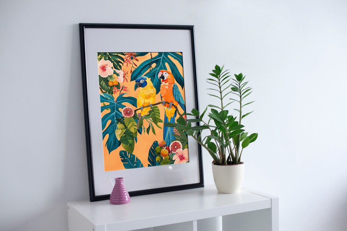 Botanical Parrot Jungle Poster, Maximalist Safari Decor - Image 3