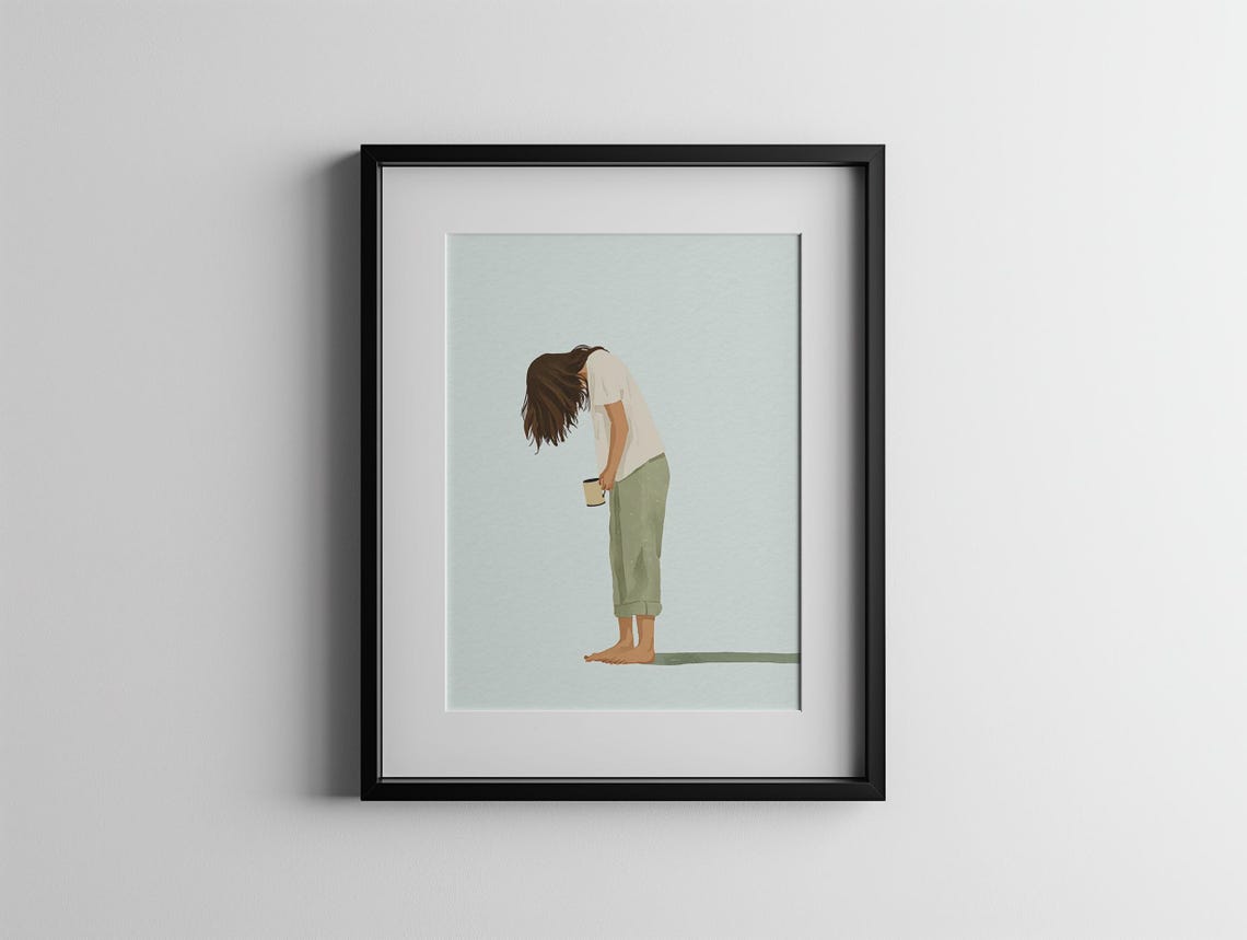 Exhausted Mom Bent Over Morning Coffee Funny Minimalist Poster - Image 3