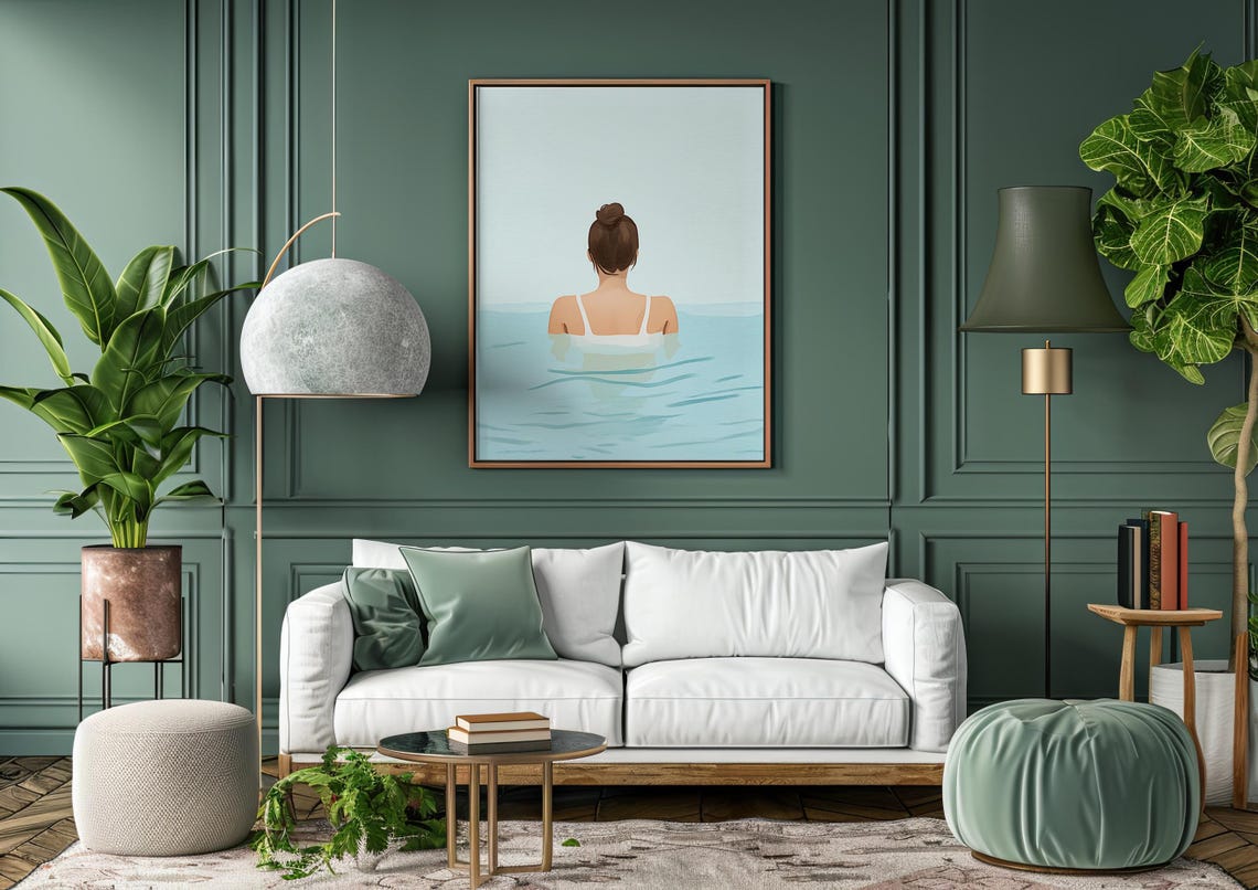 Mother Swimming In Ocean Pastel Watercolor Motherhood Wall Art - Image 3