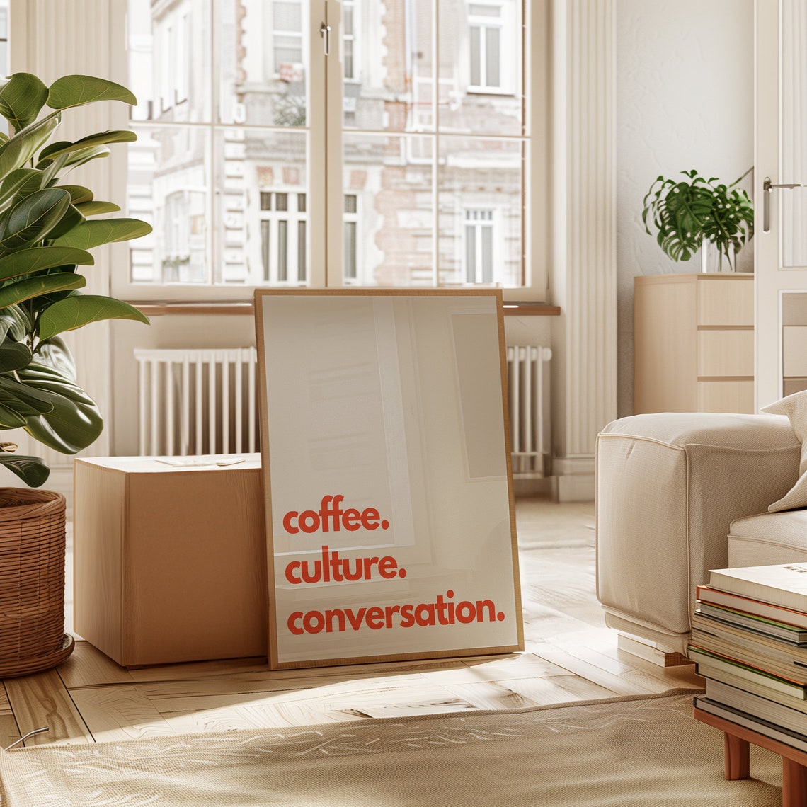 Coffee Culture Conversation Orange Retro Kitchen Quote Poster