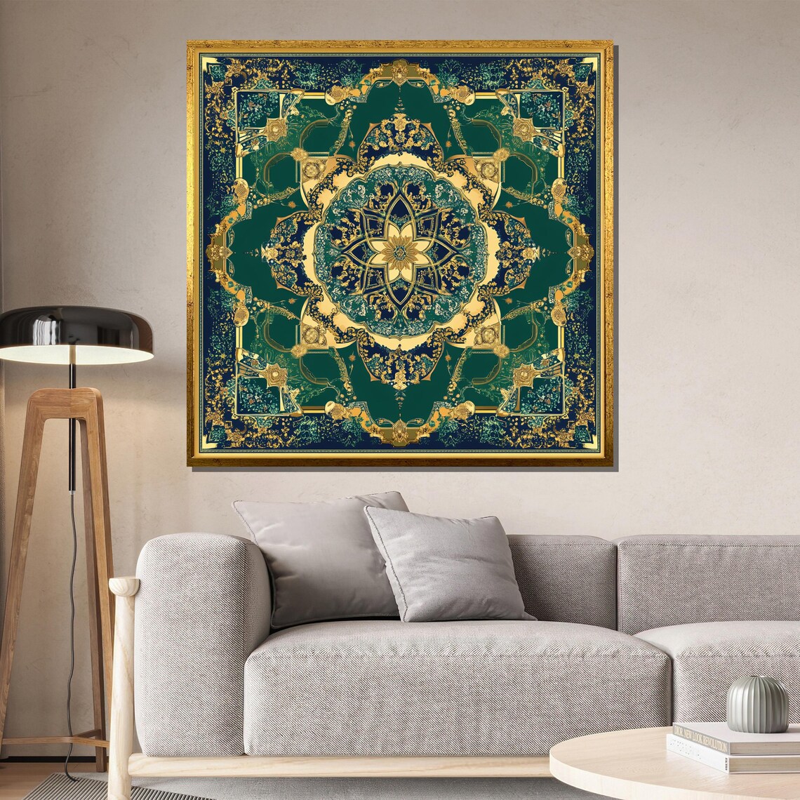 Emerald Mandala Wall Art, Elegant Meditation Decor