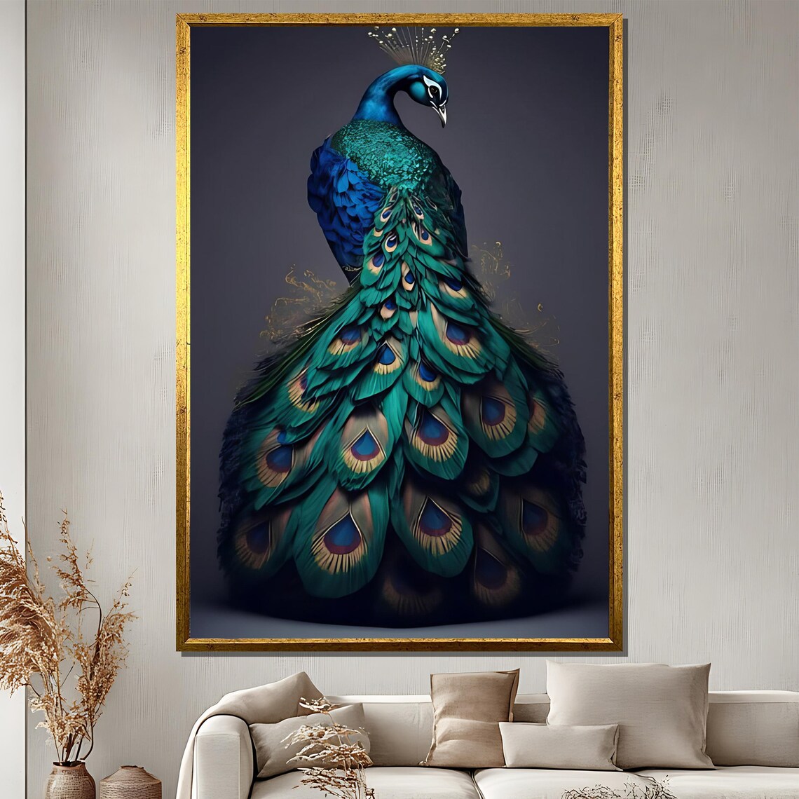 Peacock Art Print Colorful Bird Wall Decor Elegant Peacock Feathers Modern Nature Artwork Luxury Home And Office Decor