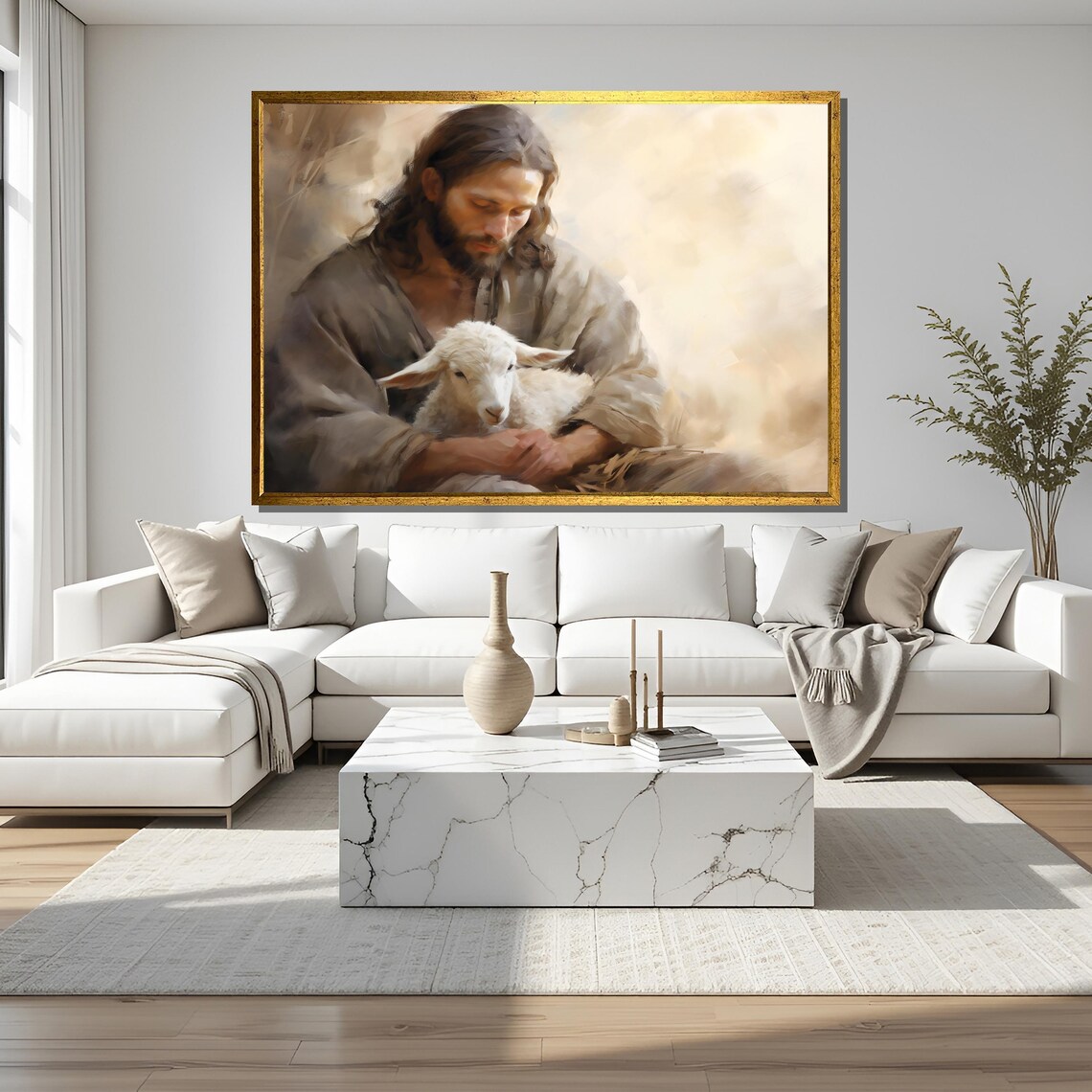 Jesus Holding Lamb, Christian Religious Art Print - Image 3
