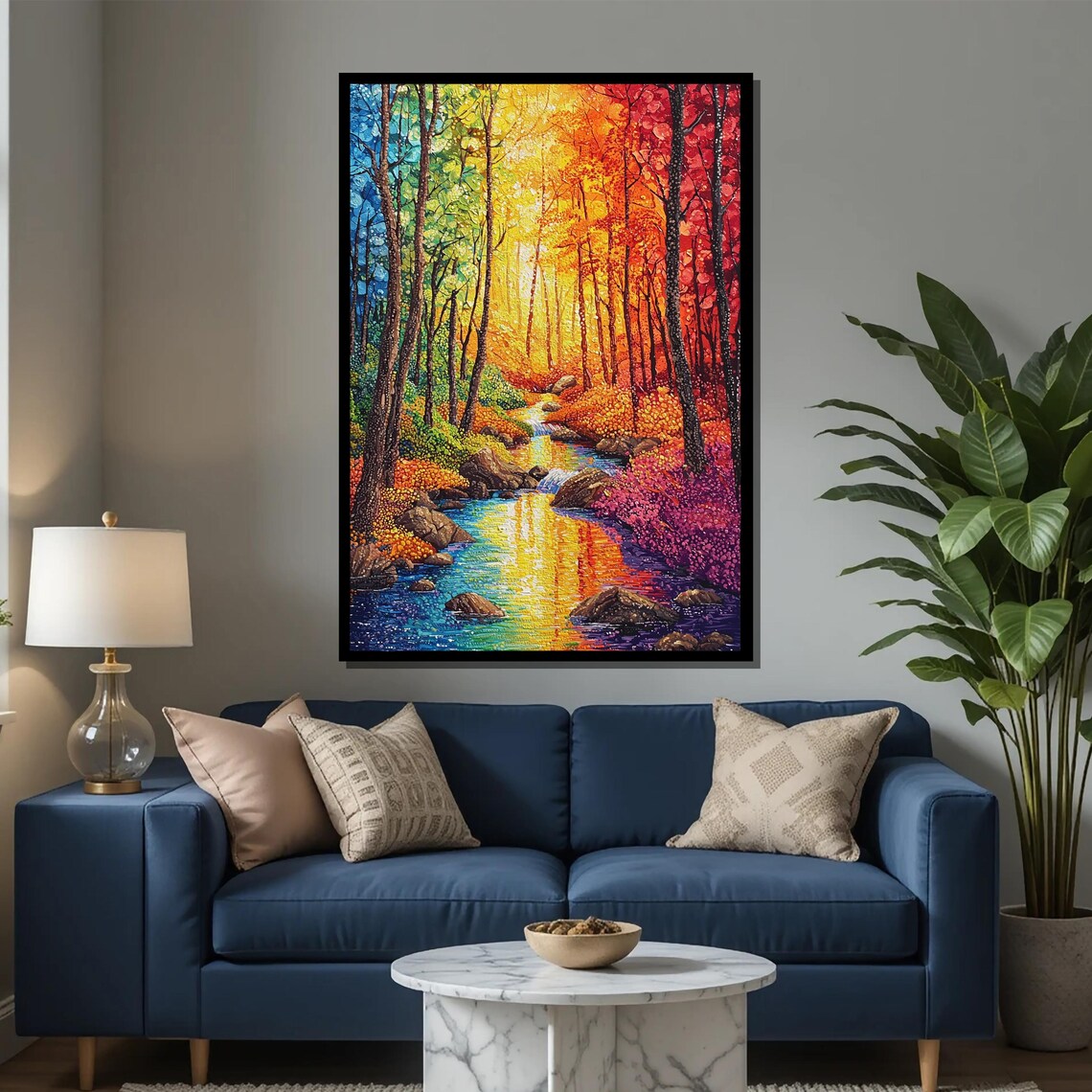 Colorful Forest Painting, Vibrant Autumn Landscape - Image 2