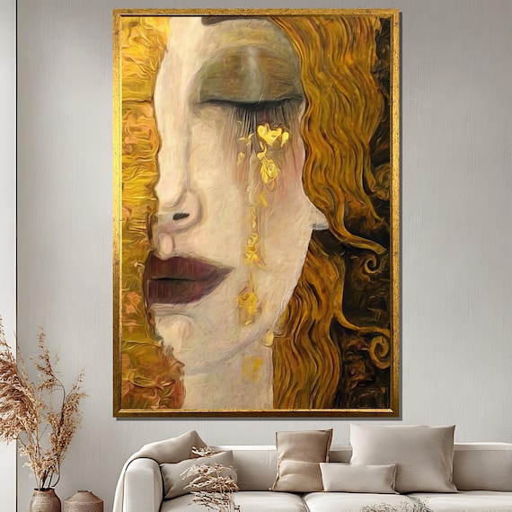 Woman's Face with Golden Tears in Art Nouveau Gold Style Poster