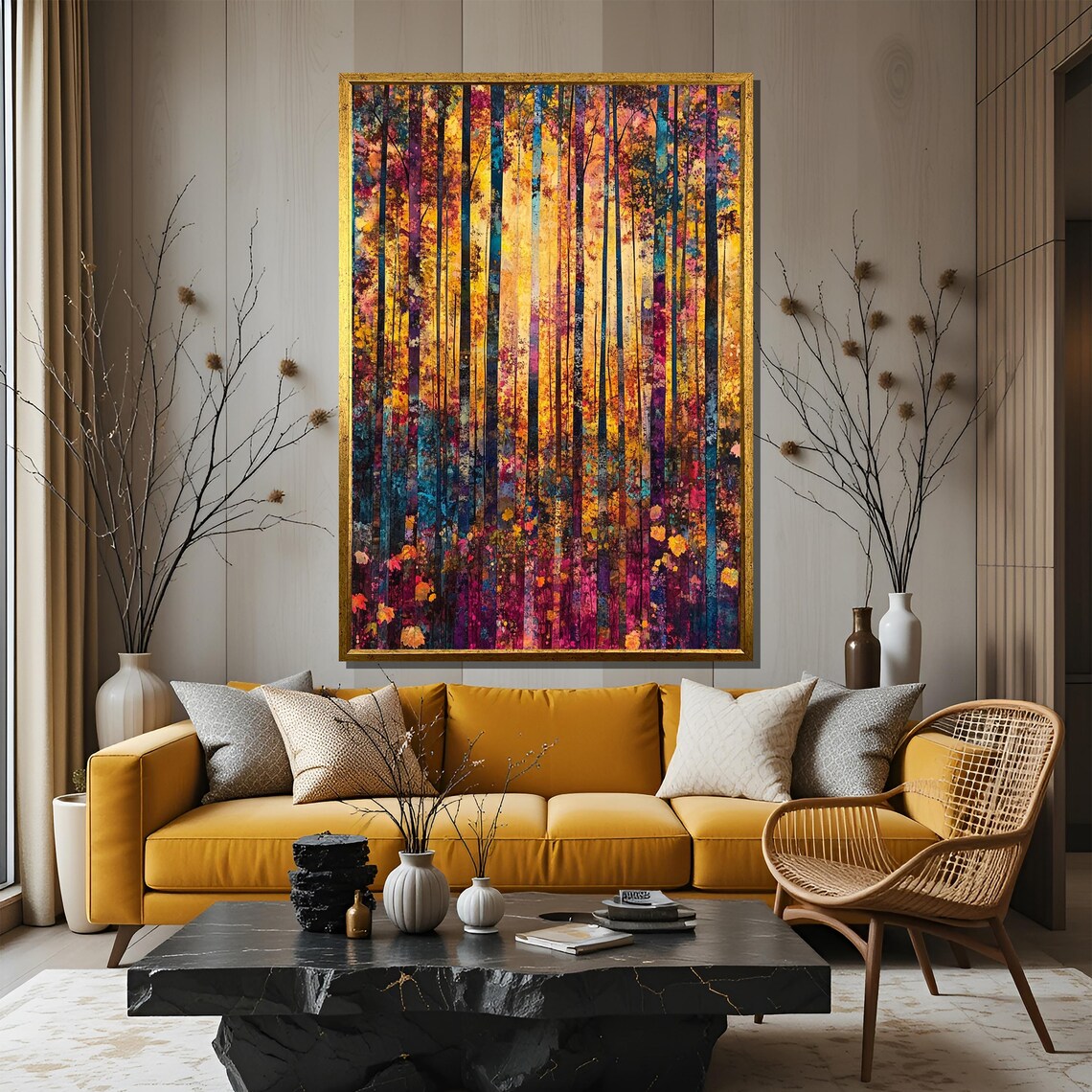 Abstract Forest Painting, Vibrant Autumn Trees - Image 3
