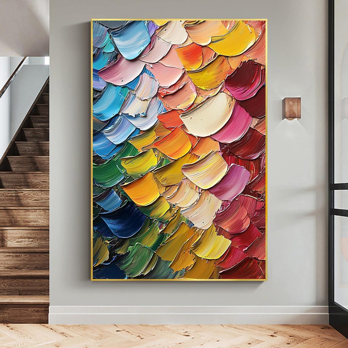 Abstract Rainbow Brushstroke Petals in Bold Palette Knife Poster - Image 2