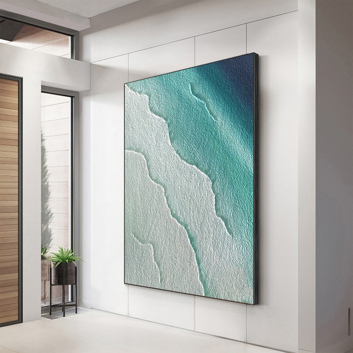 Aerial Turquoise Ocean Foam Waves Textured Minimal Beach Poster - Image 4