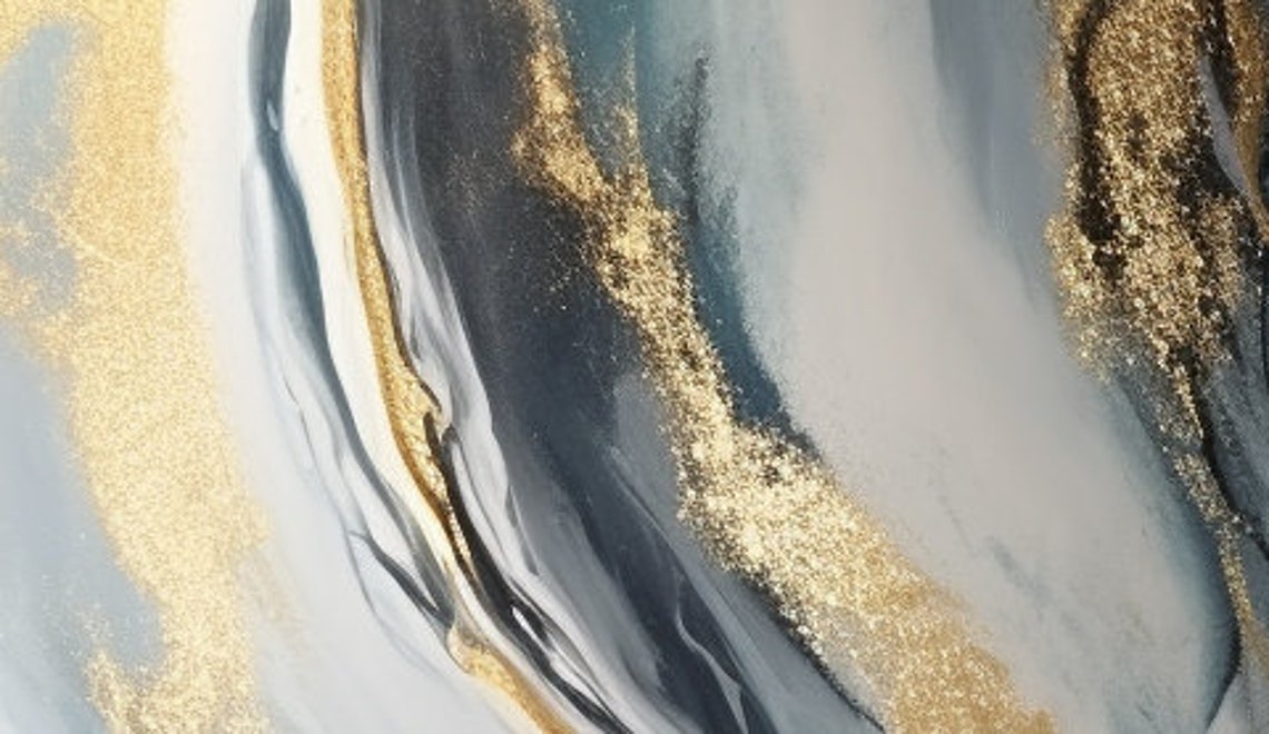 Blue Marble with Gold Foil Luxury Abstract Texture Art Poster - Image 2