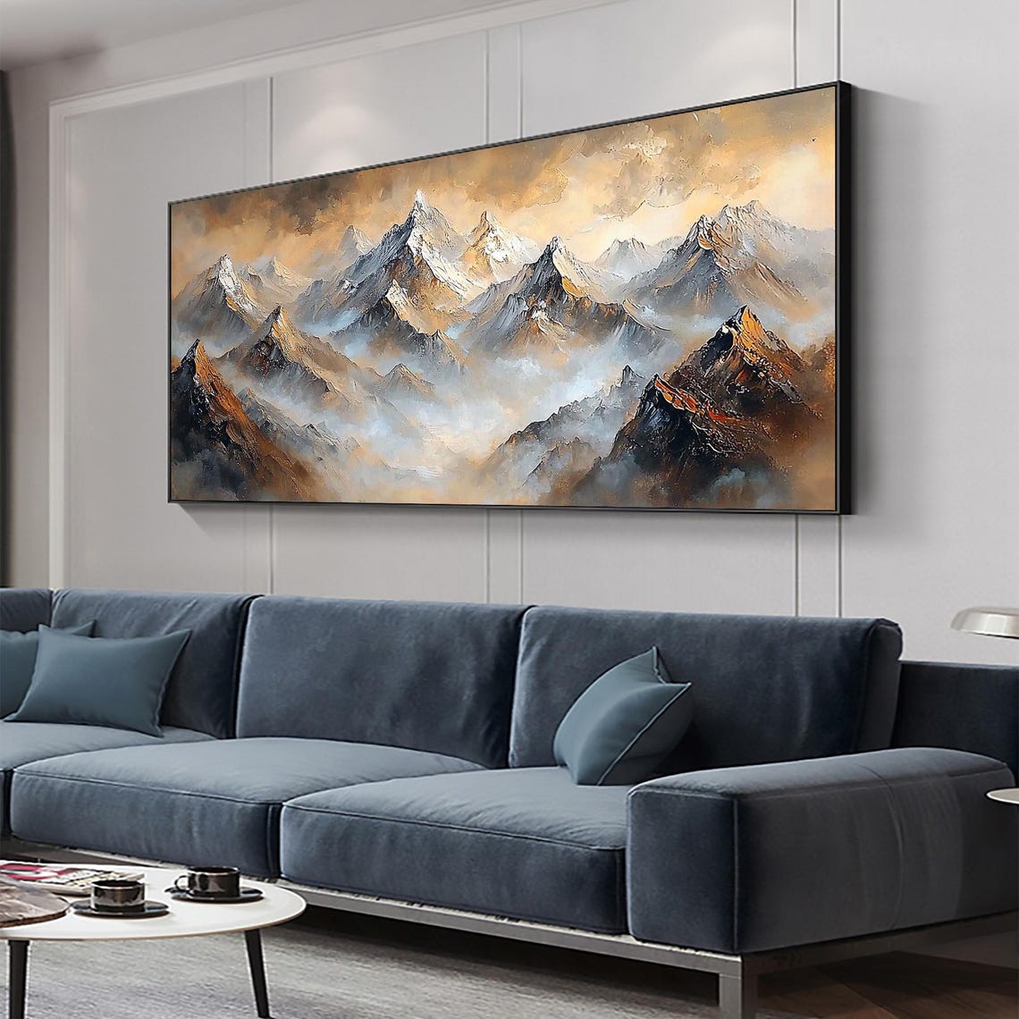 Misty Golden Sunrise Snow Capped Mountain Peaks Panoramic Poster - Image 3