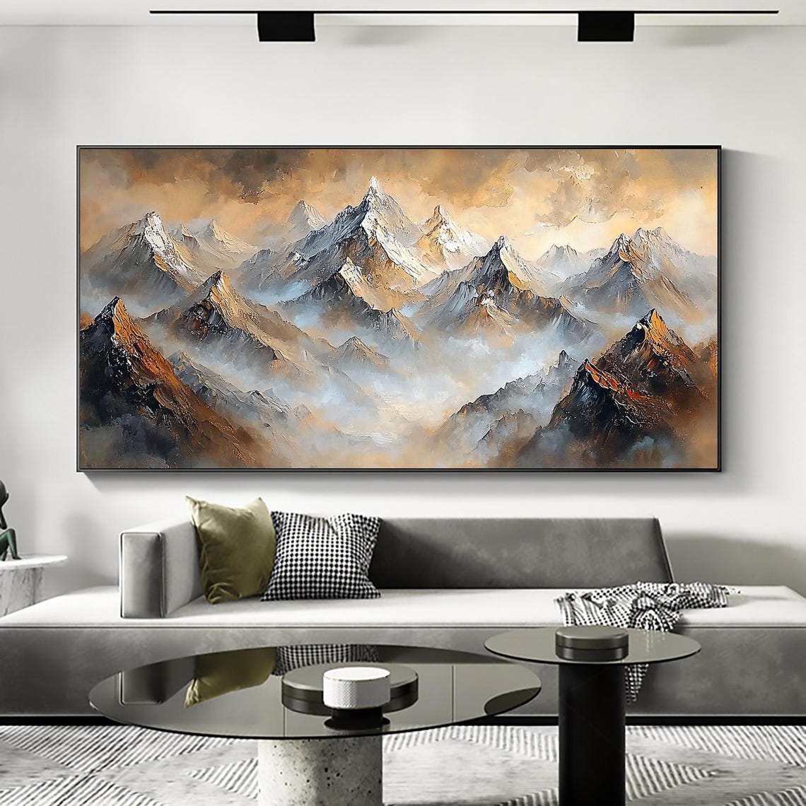Misty Golden Sunrise Snow Capped Mountain Peaks Panoramic Poster