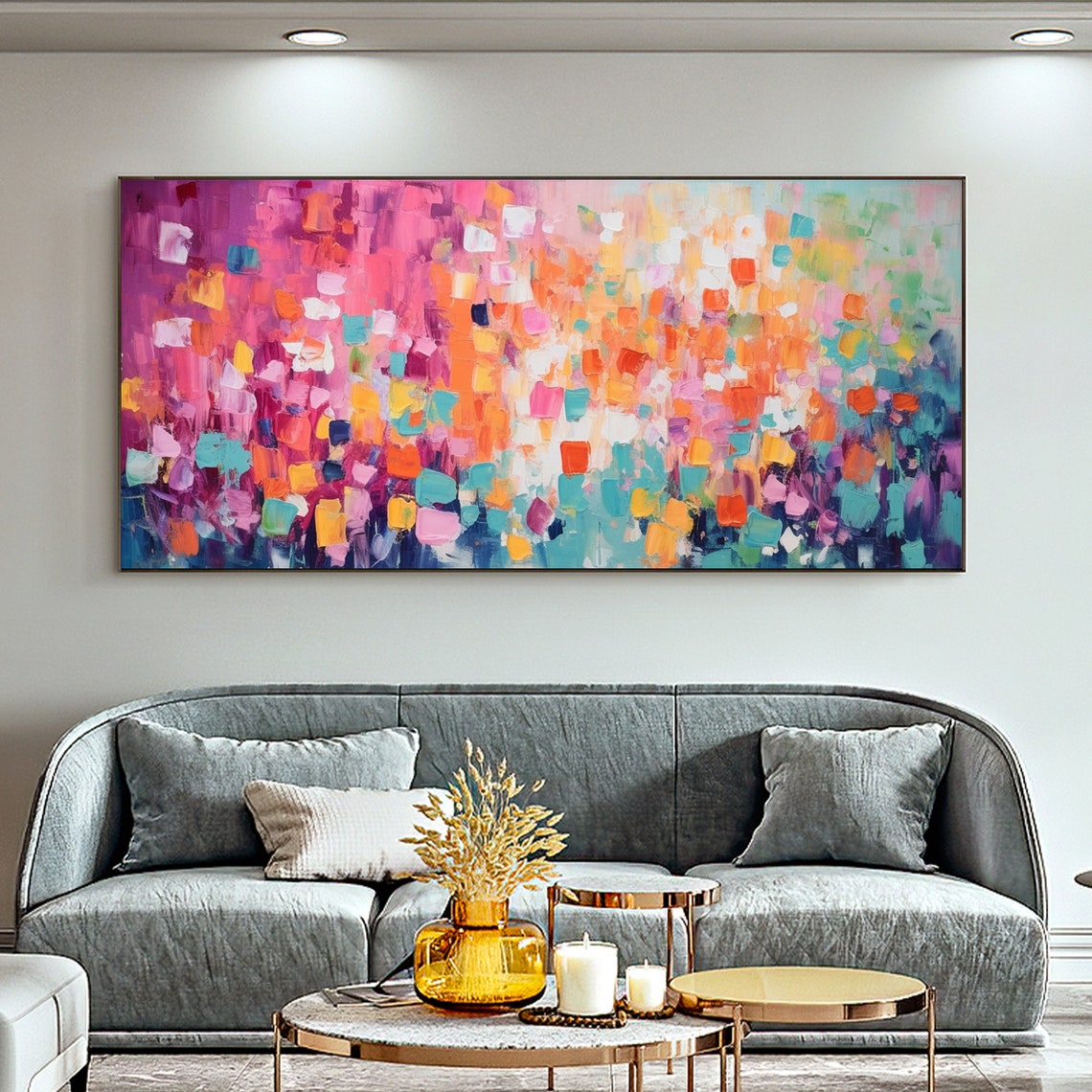 Rainbow Confetti Mosaic Blocks Abstract Colorful Modern Poster - Image 2