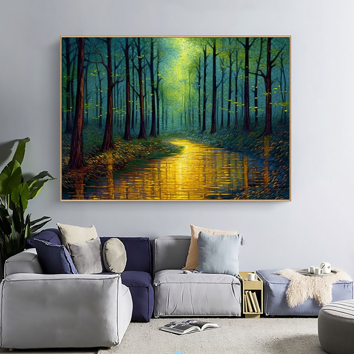 Golden River Through Dark Forest Glowing Impressionist Poster - Image 6