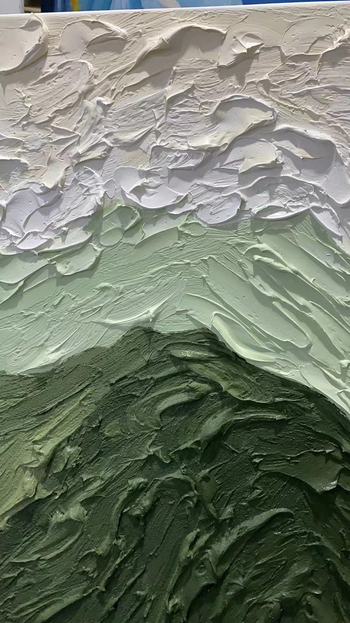 Sage Green Mountain Minimalist Textured Abstract Landscape Poster - Image 2